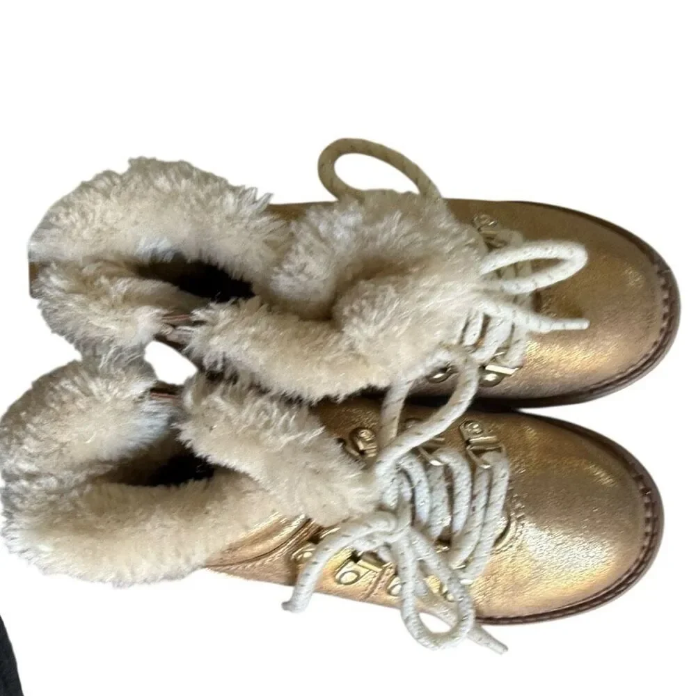 Toddler Girls Cat & Jack Reed Metallic Gold Zipper Combat Winter Boots - Sz 8